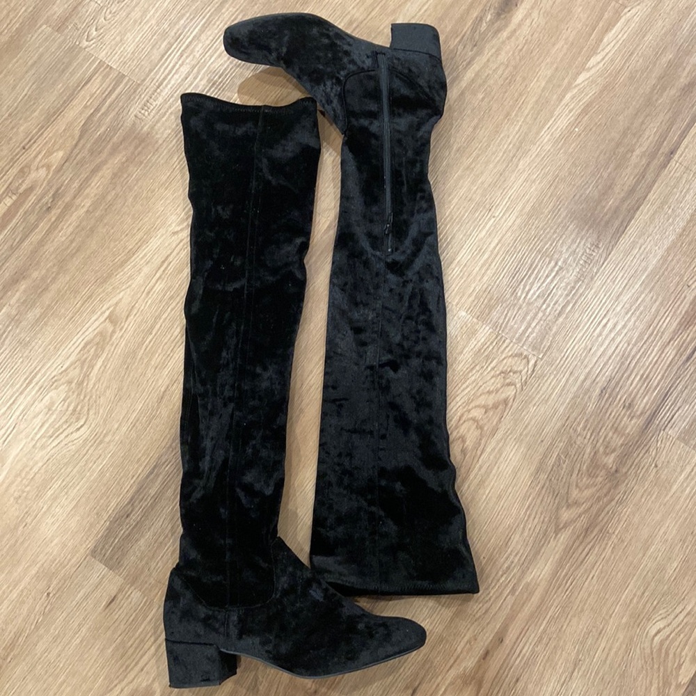 Black velvet stretch thigh high boots (worn only a few times)